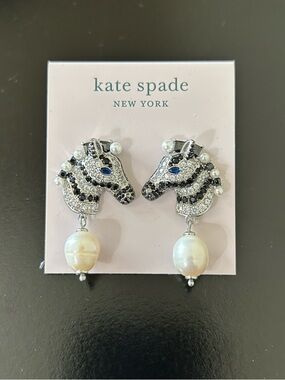 Kate Spade Earn Your Stripes Drop Earrings Zebras and Pearls NWT